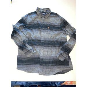 Chaps Mens XXL Performance Fleece Gray Black  Button Front Shirt A37‎